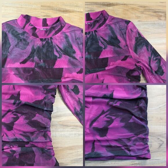 🔸️NWT Fuchsia Floral Bodycon Long Sleeve Dress Small - Picture 10 of 11